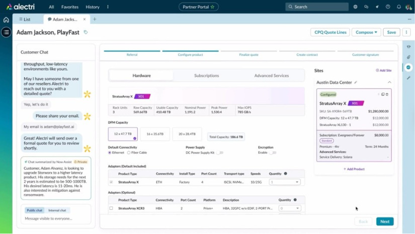ServiceNow CPQ product configuration interface
